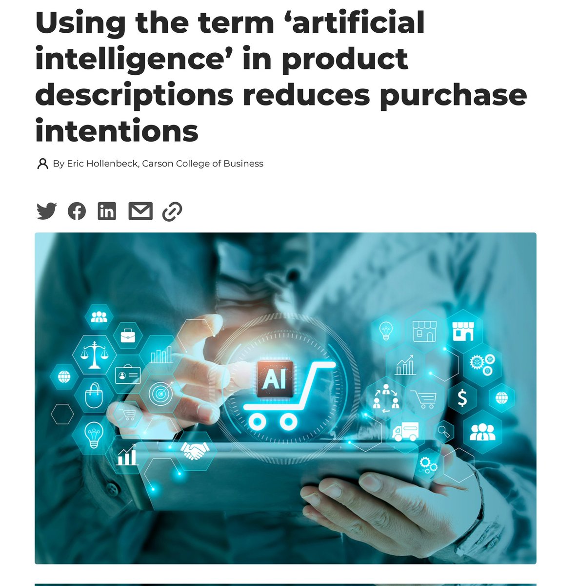 Apparently using the term "AI" in marketing makes people LESS likely to make a purchase. 

Just like crypto and NFTs before it, AI is now a dirty word that the average consumer wants to steer clear of. Congrats big tech, you did it again. 

news.wsu.edu/press-release/…