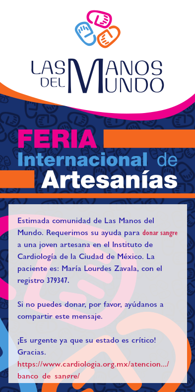 ManosdelMundo's tweet photo. Estimada comunidad de Las Manos del Mundo. Requerimos su ayuda para donar sangre a una joven artesana en el Instituto de Cardiología de la Ciudad de México. La paciente es: María Lourdes Zavala, con el registro 379347. 

https://t.co/K56pU5Bb1y https://t.co/Mg5ItrdQQp