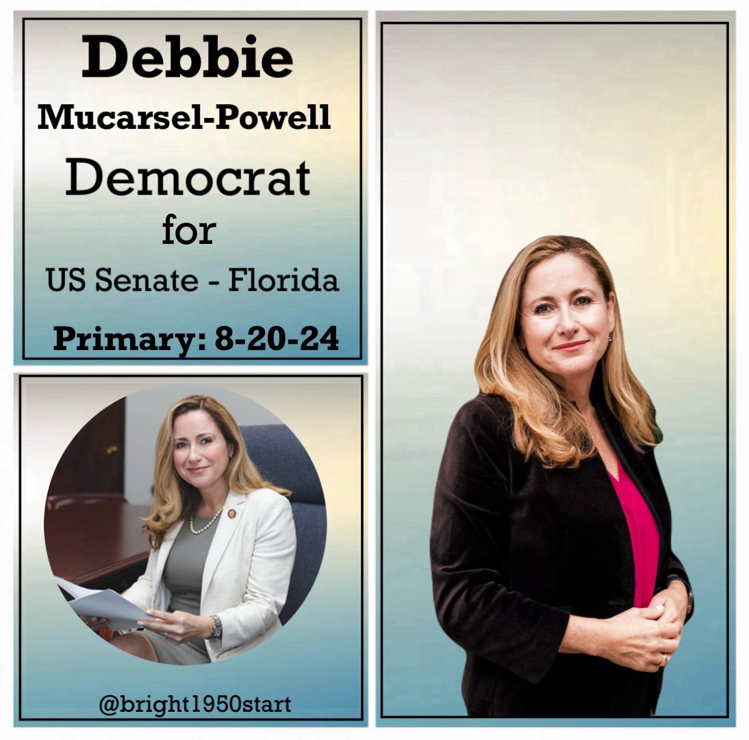 bright1950start's tweet photo. Fmr US Congress, Debbie Mucarsel-Powell, FL #26 is running for US Senate-FL. @DebbieforFL knows Floridans need someone who is for them; Unlike, MAGA GOP Rick Scott who works for Trump, who embraces Project 2025
https://t.co/6dLnVRQ28a
#DemVoice1 #LiveBlue #ResistanceUnited #ONEV https://t.co/4rJxrKhvP3