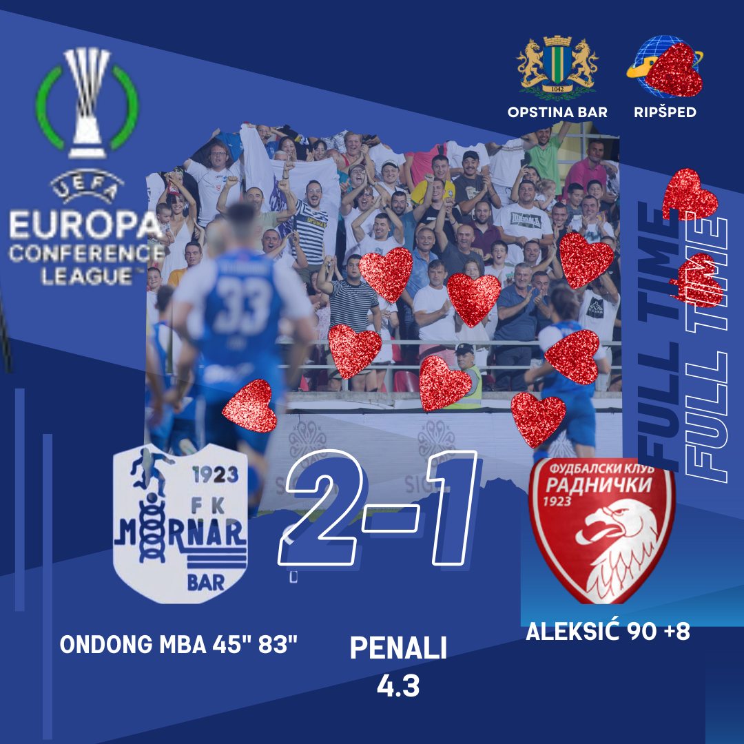 soccerinfo1977's tweet photo. 【カンファレンスリーグ・予選2回戦・第2戦】7/31
🇲🇪MORNAR 2-1(PK4-3) RADNIČKI KRAGUJEVAC🇷🇸

[モルナル]
岸孝宗郎 / Kotaro Kishi（33分途中出場）

モルナルは2点リードするも、
後半ATのゴールで、2戦合計2-2へ。
延長戦でも決着がつかず、PK戦へ。
岸選手は3人目のキッカーで成功。
PK戦の末、モルナルは予選3回戦へ進出。

常葉大学、マルタ、モンテネグロ。
