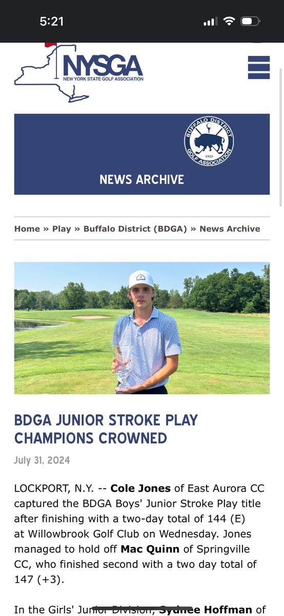 Fun few days at the Buffalo District Junior Stroke play. Feels good to get the win, looking forward to Williamson Cup!