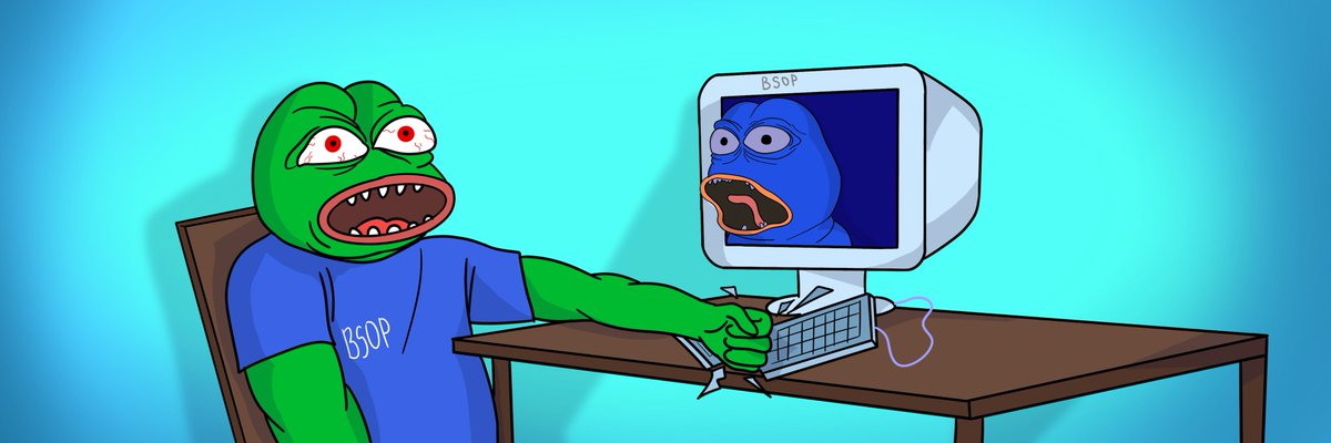BsopEth's tweet photo. Oh no! Pepe was grinding so hard, but can't escape the Blue Screen of Pepe. Now BSOP is reprogramming reality! 🌀🖥 
#BSOP #BlueScreenOfPepe #Pepe #BSOD #WAGMI https://t.co/rop7sheNlb