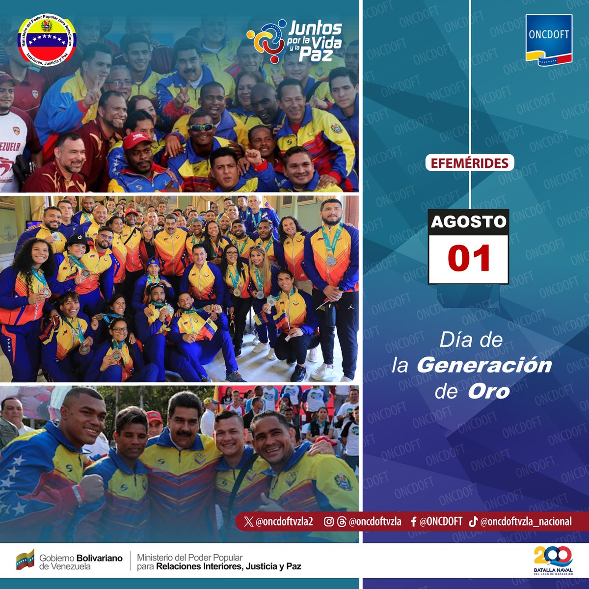 oncdoftvzla2's tweet photo. #Efemerides📅 el #01Agos se celebra el
Día de la Generación de Oro decretado por la
Asamblea Nacional en reconocimiento a todos nuestros
atletas, por el gran desempeño logrado en el deporte
nacional e internacional

#mpprijp
#fuerzadinámica
#oncdoftvzla https://t.co/SbSLnXToPa