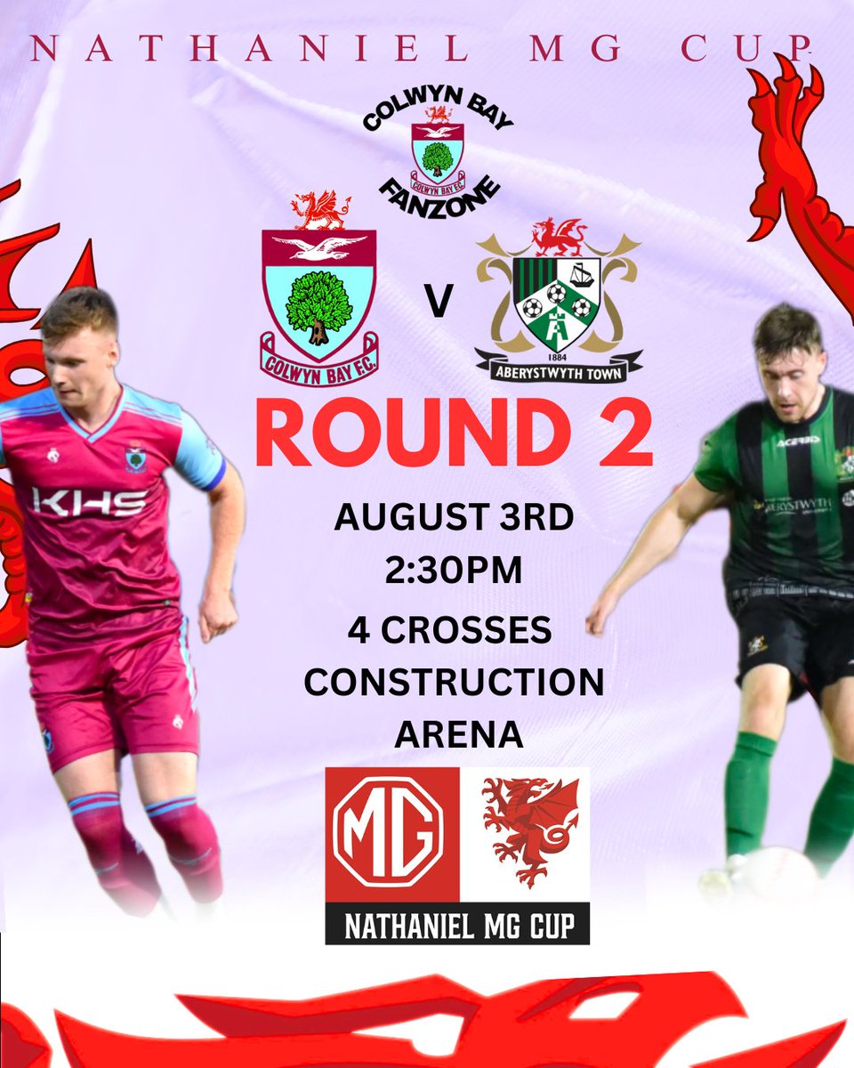 Colwynbayfan's tweet photo. Colwyn Bay vs Aberwystryth Town in the Nathaniel MG Cup Round 2 on Saturday at 2:30PM.
#colwynbayfanzone #cbfc #mgcup #nathaniel #graphics https://t.co/hLm8aWzqB8