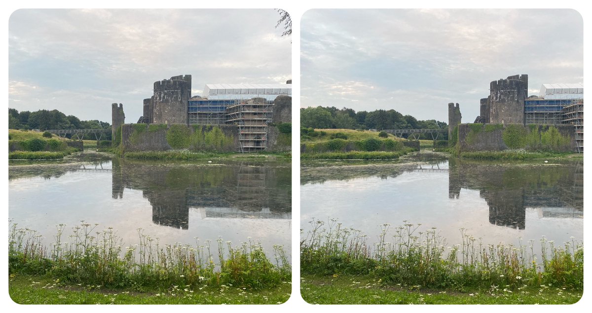 StereoSimian's tweet image. Some #stereoscopic #3D snaps of @CaerphillyCas at sunset tonight. 

It was a quick 26 mile round trip on my bicycle, Cardiff to Caerphilly and back, via our excellent cycle network.

Very well signposted - got there and back without once needing to look at the satnav!