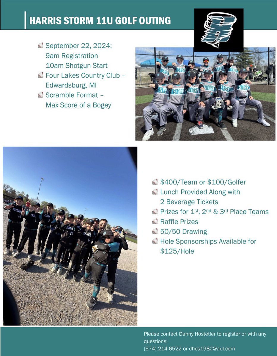 Andrew’s baseball team is doing a golf outing as a fundraiser! Get a team together and participate or sponsor a hole. Neither sounds interesting…how about just a team sponsorship?