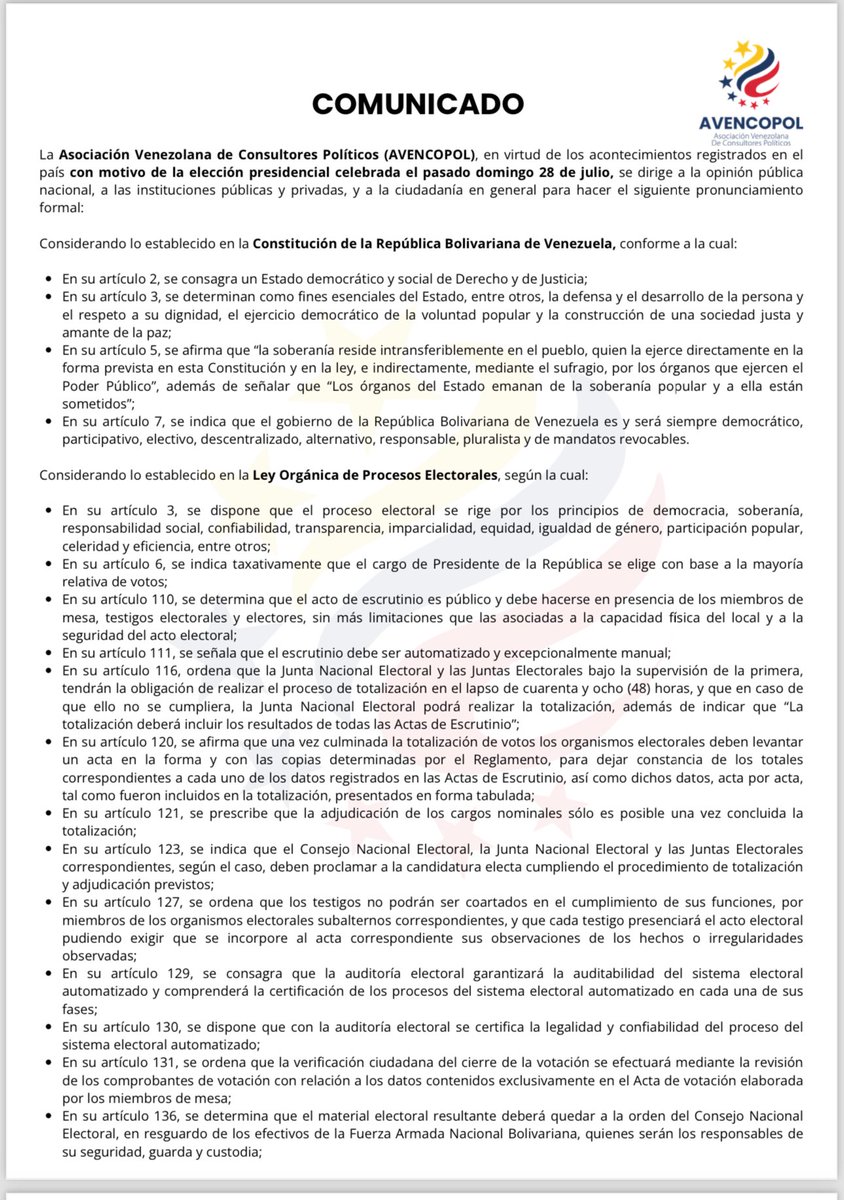 puzkas's tweet photo. Comunicado de la Asociación Venezolano de Consultores Políticos 👇 https://t.co/L1qldwp1Ss