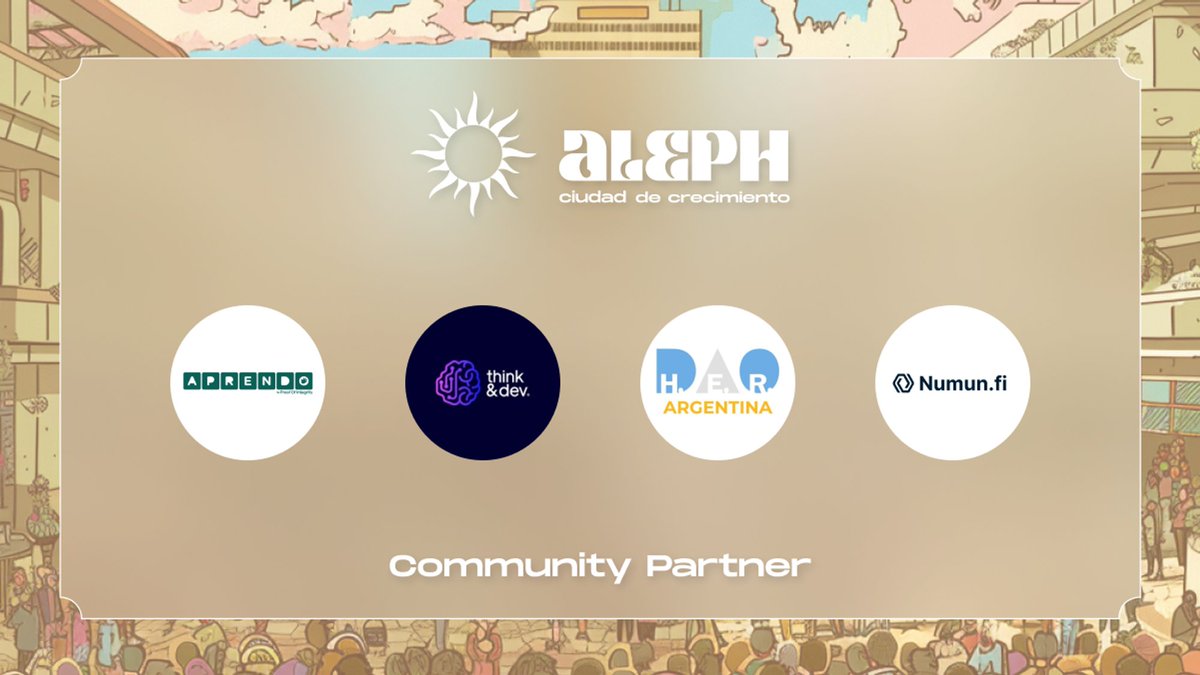 ☀ We welcome <a href="/APRENDOlatam/">APRENDO 👋🏼</a>, <a href="/ThinkandDev/">Think&Dev</a>, <a href="/herdaoargentina/">H.E.R. DAO Argentina 📍Aleph 🇦🇷</a> and @Num_Finance &amp; <a href="/NumunEcosystem/">Numun Ecosystem</a> for joining us as Community Partners!

Thank you for your support and trust in our mission. We look forward to seeing you at Aleph! 🔜🏙