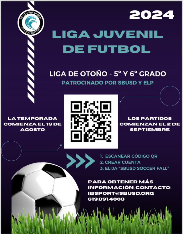 Educational Services Department (@learninnodept) on Twitter photo 5th/6th Grade SBUSD Soccer League is starting!! Use the QR code or Extended Learning website to register #BayCupChampionship #⚽️🏆<a href="/SBUSD_NEWS/">SBUSD NEWS</a> <a href="/Supt_SBUSD/">Jose A. Espinoza</a> 5th/6th Grade SBUSD Soccer League is starting!! Use the QR code or Extended Learning website to register #BayCupChampionship #⚽️🏆<a href="/SBUSD_NEWS/">SBUSD NEWS</a> <a href="/Supt_SBUSD/">Jose A. Espinoza</a>
