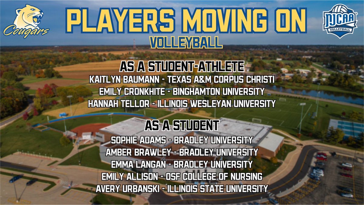 Happy August, Cougar fans! As we approach the start of the 24-25 athletic year, we're thrilled to share the plans of our student-athletes that will be moving on to four-year institutions! 

We start today with <a href="/ICCVolleyball/">Illinois Central College Volleyball</a>! 

Keep an eye here, as we'll share one team per day!