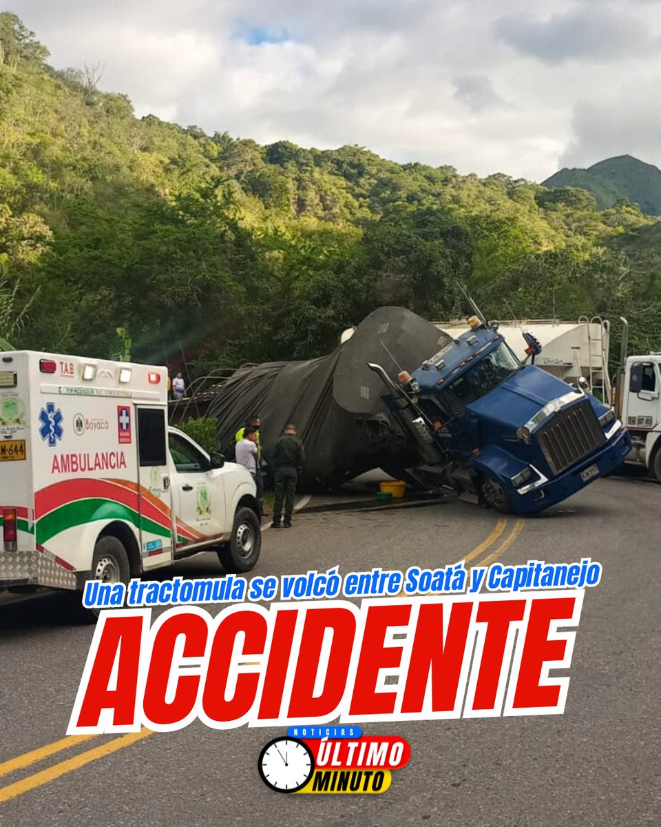 UltimoMinutoCo's tweet photo. #ÚltimoMinuto | #Accidente de tránsito en la vía #Soatá - #Capitanejo. Una tractomula se volcó al tratar de marcar una curva llegando al casco urbano de Capitanejo, #Santander | #Colombia #Boyacá #Emergencia #LoÚltimo #ÚltimaHora #Noticias #Región https://t.co/zEziUQTska