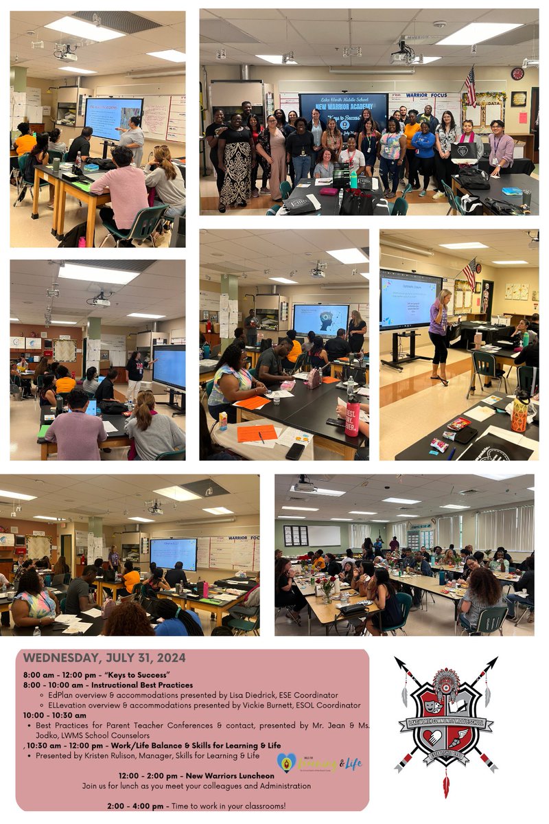 Dr. Shannon Makowski (@ap_makowski) on Twitter photo Day 3 of New <a href="/LWMSWarriors/">Lake Worth Community Middle School</a> Academy! Teachers learned about ESE & ESOL accommodations & PTC best practices. Plus Work/Life Balance & SLL from <a href="/KristenRulison/">Kristen Rulison</a>! We finished out with a welcoming luncheon. Tomorrow is <a href="/pbcsd/">The School District of Palm Beach County</a> Teacher Fest & we are READY! <a href="/CaelethiaTaylor/">Caelethia Taylor</a> Day 3 of New <a href="/LWMSWarriors/">Lake Worth Community Middle School</a> Academy! Teachers learned about ESE & ESOL accommodations & PTC best practices. Plus Work/Life Balance & SLL from <a href="/KristenRulison/">Kristen Rulison</a>! We finished out with a welcoming luncheon. Tomorrow is <a href="/pbcsd/">The School District of Palm Beach County</a> Teacher Fest & we are READY! <a href="/CaelethiaTaylor/">Caelethia Taylor</a>