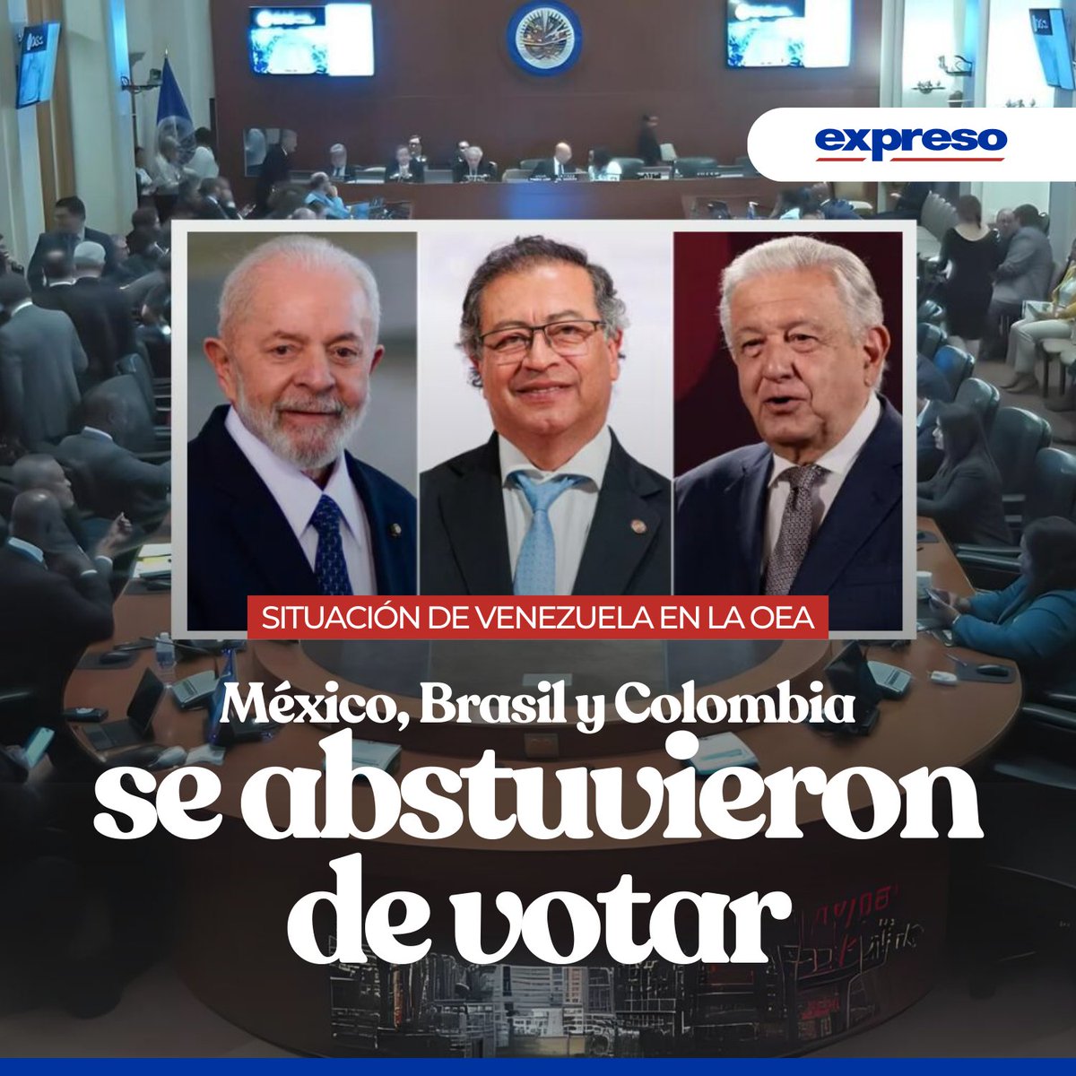 Expresoec's tweet photo. La resolución de la OEA que pedía a las autoridades venezolanas publicar de inmediato las actas de las recientes elecciones no consiguió el apoyo necesario para ser aprobada.

¿Qué países se abstuvieron? 👉 https://t.co/wq7M9Qlxqy https://t.co/m9s9qPOpv5