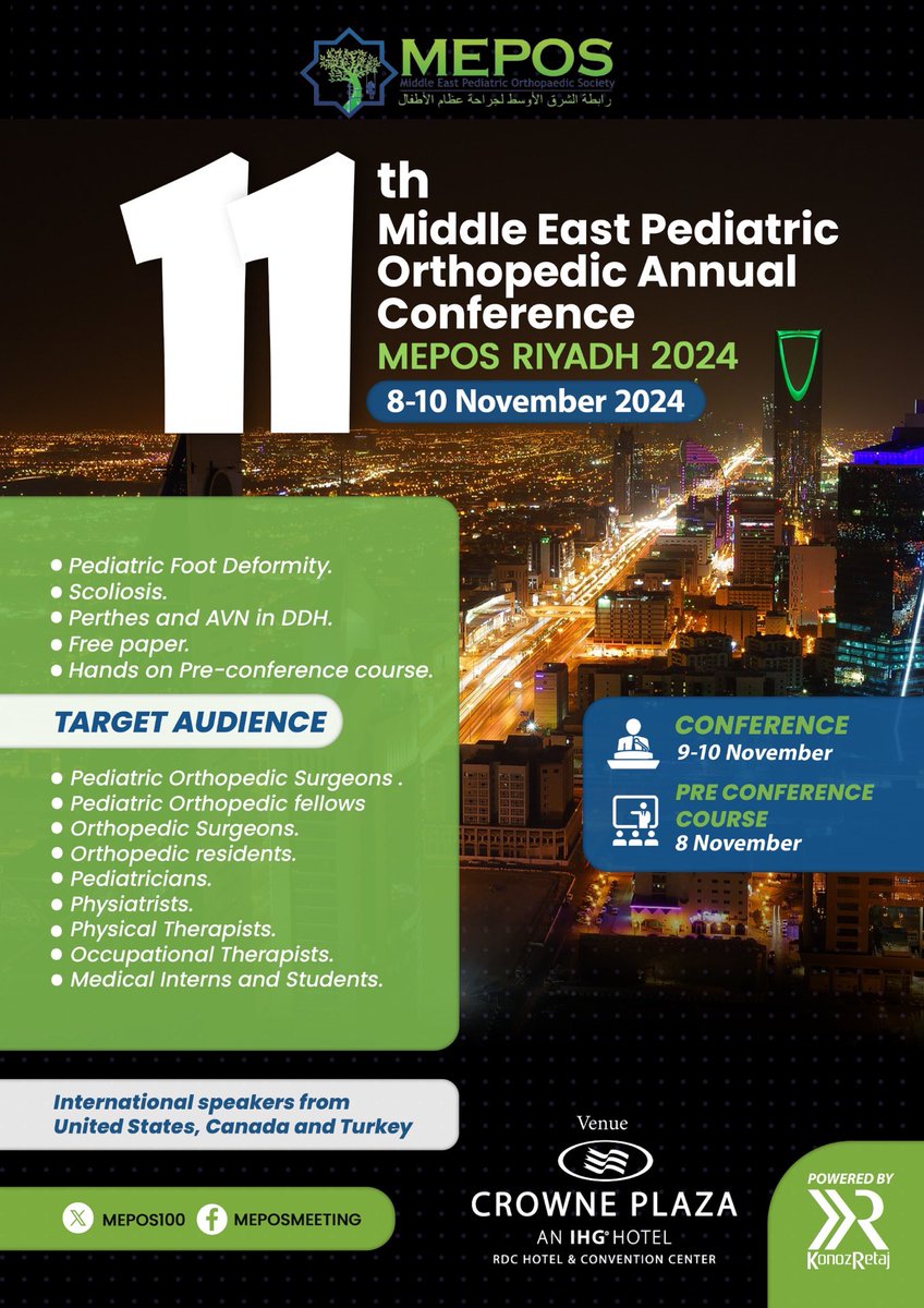 We are pleased to announce the 11th MEPOS Annual Conference,
For registration, visa requirements and more information, visit MEPOS Riyadh 2024 website:
mepos2024.net
Submit your challenging cases:
mepos2024.net/challenging-ca…
Submit your abstracts:
krregistration.com/OnlineAbstract…