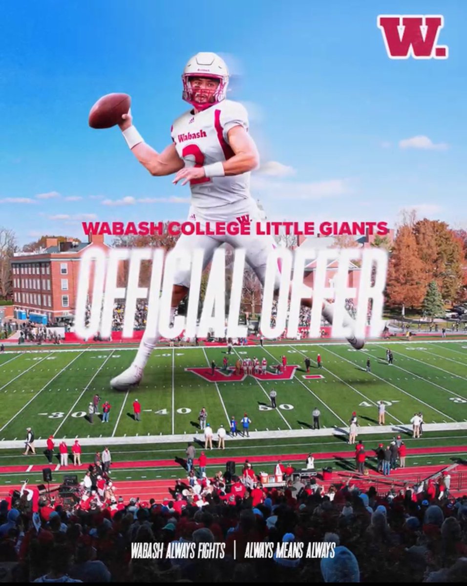 After a great conversation with <a href="/coachcjr/">CJ Ramsey</a> and <a href="/coachgilbert10/">Jake Gilbert</a> I am blessed to receive my first offer from <a href="/WabashFB/">Wabash College Football</a>!! <a href="/CoachEppley/">Chad Eppley</a> <a href="/NRRaiderFB/">Northridge Raiders Football</a>