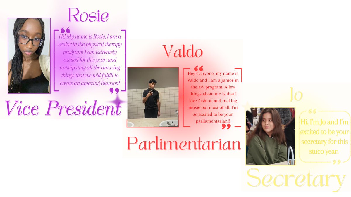 blansonstuco's tweet photo. Are you excited for the “24-25” School year,well we are!!! Introducing your STUCO Officers for the “24-25” school year!! #Blanson #StuCo #BlansonGold #StudentCouncil https://t.co/UOTcNRPhyC