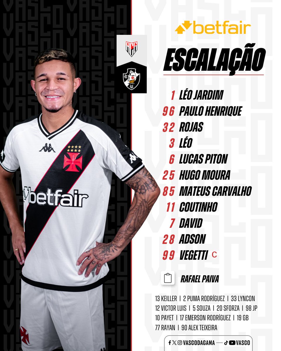 VascodaGama's tweet image. 🖼️ Confira a disposição dos titulares e suplentes escalados por Rafael Paiva para o duelo contra o Atlético-GO pela Copa do Brasil! 💢

#AGOxVAS
#EscalaçãoVasco 
#VascoDaGama