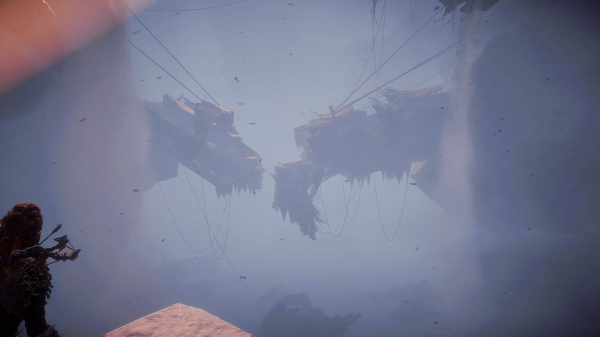 ProfanePixels's tweet photo. Ah heck let’s go see what’s at the end of the world. #Horizonzero dawn. What could be there. First a Stormbird picked a fight. It lost. Then I check out the ruin to be greeted by this wonderful site. I am in love with the game. https://t.co/Xw7YaQGK21