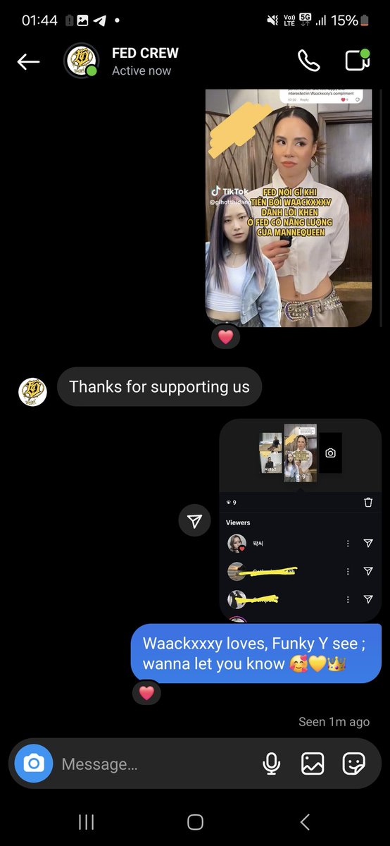 hkalenia's tweet photo. I post #FEDCrew interview abt #Waackxxxy react Vlog and Waackxxxy love it+#FunkyY sees; then FED official ig (possibly manage by the leader) loved+reply my dm 👑💛👑 https://t.co/qFwS9ss6Va