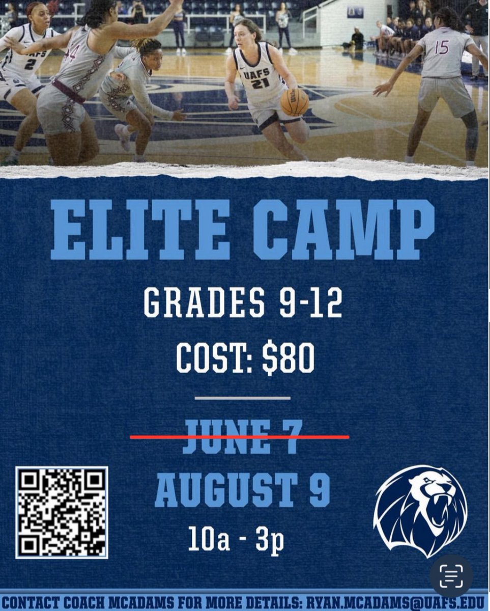 We’d love to see you at our elite camp
scan the QR to sign up 🦁💙🏀 <a href="/rpmcadams/">Coach McAdams</a>