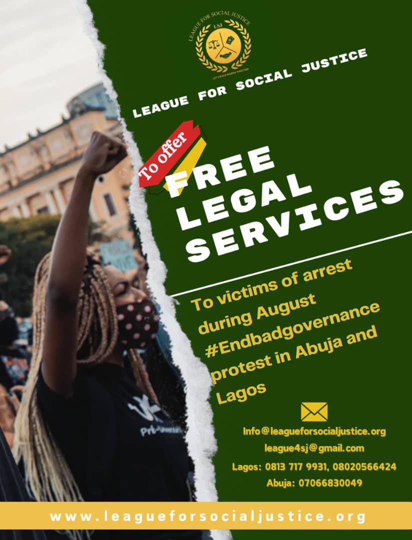 YeleSowore's tweet image. A group is offering free legal services for #EndBadGovernaceProtest rebels today

League 4 Social Justice an international nonpartisan, non-ethnic organization is offering Nigerians who will be protesting beginning tomorrow free legal services. Their lawyers in Nigeria are ready…