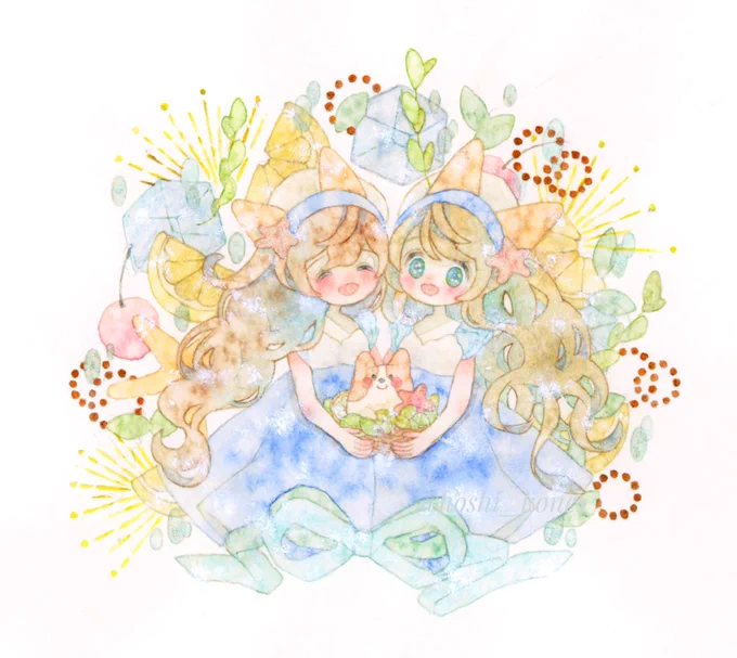 透明水彩でけもみみの女の子を描いています。繋がっていただけるご縁がありますように #絵描きさんと繫がりたい #夏の創作クラスタフォロー祭 
