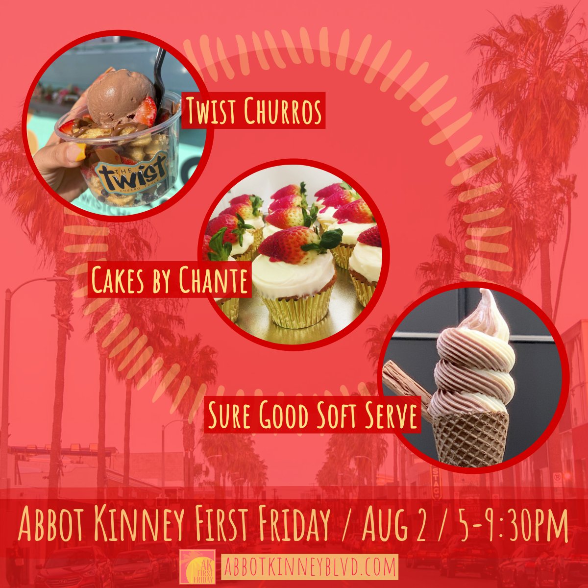 abbotkinneyblvd's tweet image. 🍰🍦🍨🧁Save room for dessert! Indulge in a tasty treat after a delicious dinner from one of the dozens of outstanding food trucks at Abbot Kinney First Friday.