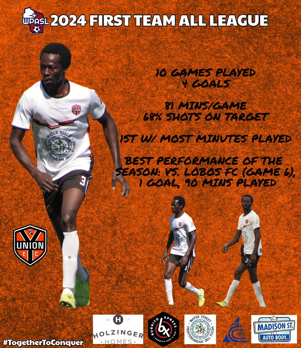UnionECFC's tweet image. Congrats to Herbert Engop for making the WPASL First Team All League.

Herbert is a true leader and a workhorse in our midfield. Union is delighted to have him in his ball club and honored for that recognition.

#TogetherToConquer