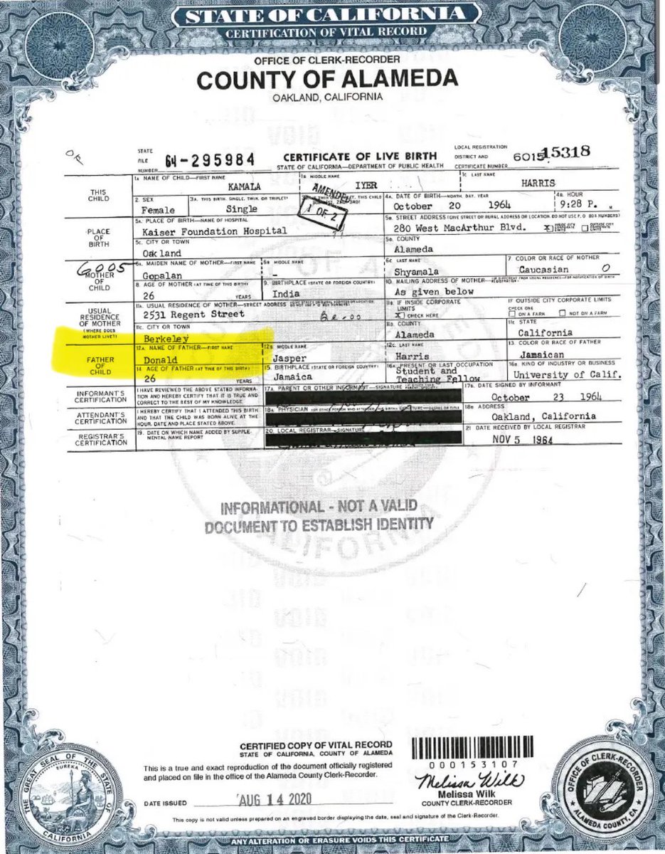 Twitter originally community noted my post about how <a href="/KamalaHarris/">Kamala Harris</a> isn’t black. 

Now that I proved she is lying about being black by posting her own Birth Certificate which I obtained and also sent to President Trump, the note has been removed. 

The truth is on my side.