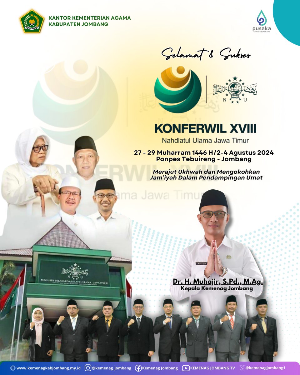 kemenagjombang1's tweet photo. Selamat dan Sukses Konferwil XVIII Nahdlatul Ulama Jawa Timur @pwnujatim
2-4 Agustus 2024 di Ponpes Tebuireng Jombang
"Merajut Ukhuwah dan Mengokohkan Jam'iyah dalam Pendampingan Umat"
#konferwilxviii #nahdlatululama #pwnu #kemenagjombang #humaskemenagjombang https://t.co/Mo8w2VkQM1