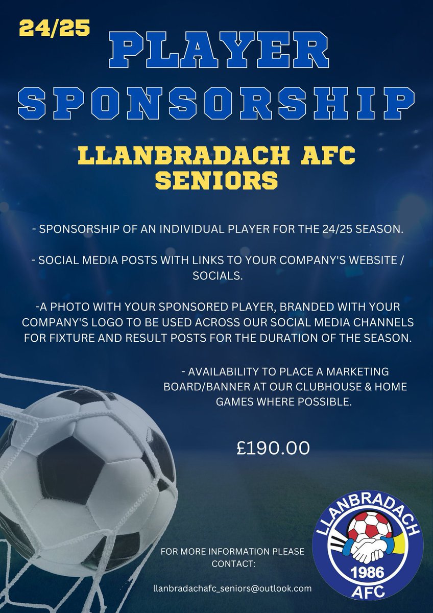 Player Sponsorships for the upcoming season 🔵🟡🔵🔵

If anyone is interested please get in touch. 

Become members of The Double Champs 🏆🏆 

Advertisement of your business through the club and social media posts 🤝 

#BradBoys