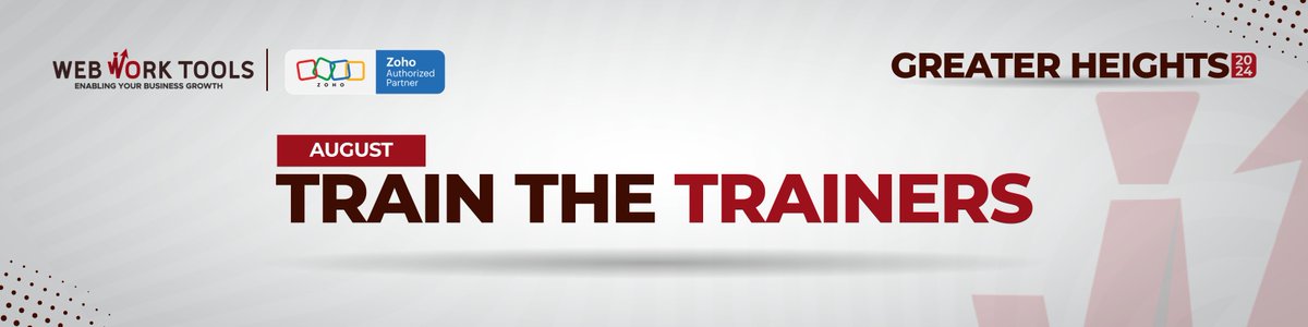 webworktoolsltd's tweet image. In August 2024, we will empower technical experts to master Zoho Products and train others. Join our community (zurl.co/UQ5l) and grow with us! #ZohoPartner #TrainTheTrainers