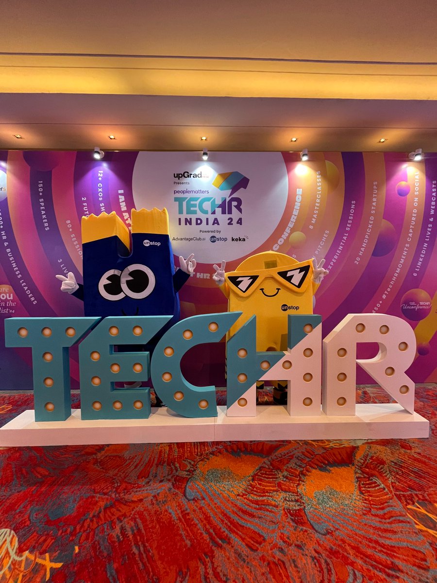 Unstop_World's tweet photo. Fighting crime (of boring HR practices) to save the day, 
Here they come just in time,
Rookie &amp; Pookie!

Catch Unstop's favourite Gen-Zs @PeopleMatters2 #TechHRIN conference

#Unstop #Unstoppable #Conference #humanresources #mascots https://t.co/aSyyzRlTww