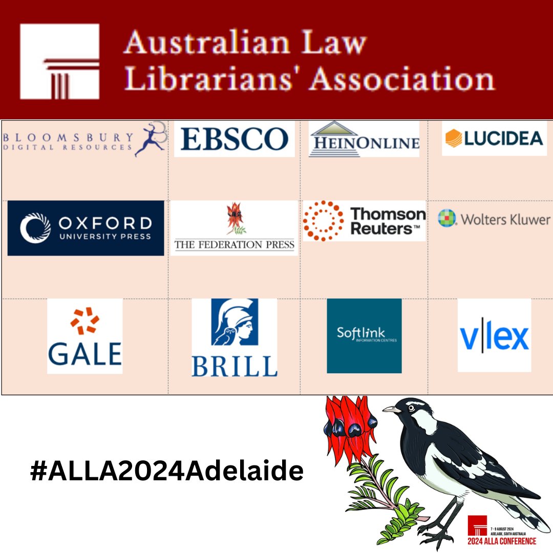 Big thanks to our awesome Bronze Sponsors! 
<a href="/BloomsburyBooks/">Bloomsbury Books UK</a>
<a href="/Brill_Law/">Brill Law ➡️ LinkedIn</a>
<a href="/CambridgeUP/">Cambridge University Press</a>
<a href="/TRAUS/">Thomson Reuters AU</a>
<a href="/LucideaCore/">Lucidea</a>
<a href="/SoftlinkIC/">Softlink IC</a>
<a href="/TheFedPress/">The Federation Press</a>
<a href="/vlex/">vLex</a>
<a href="/Wolters_Kluwer/">Wolters Kluwer</a>
<a href="/OxUniPress/">Oxford University Press</a>
<a href="/HeinOnline/">HeinOnline</a>
<a href="/GaleAcademic/">Gale Academic</a>
<a href="/BeziPublishing/">Bezi Publishing Services</a>
See you next week #ALLA2024Conference 😀
#sponsor #LegalPublishing