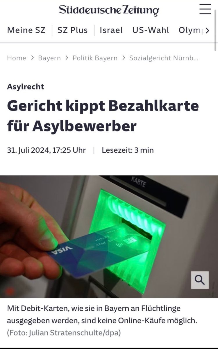 So oder so:

Jeder halbwegs normale Mensch weiß dass die Flüchtlinge nicht etliche sichere Staaten überqueren, weil in Germany die Currywurst so geil ist. 

Natürlich kann man uns erzählen dass es nicht am Geld liegt - oder man schaltet einfach sein Hirn ein. #Bezahlkarte #AfD