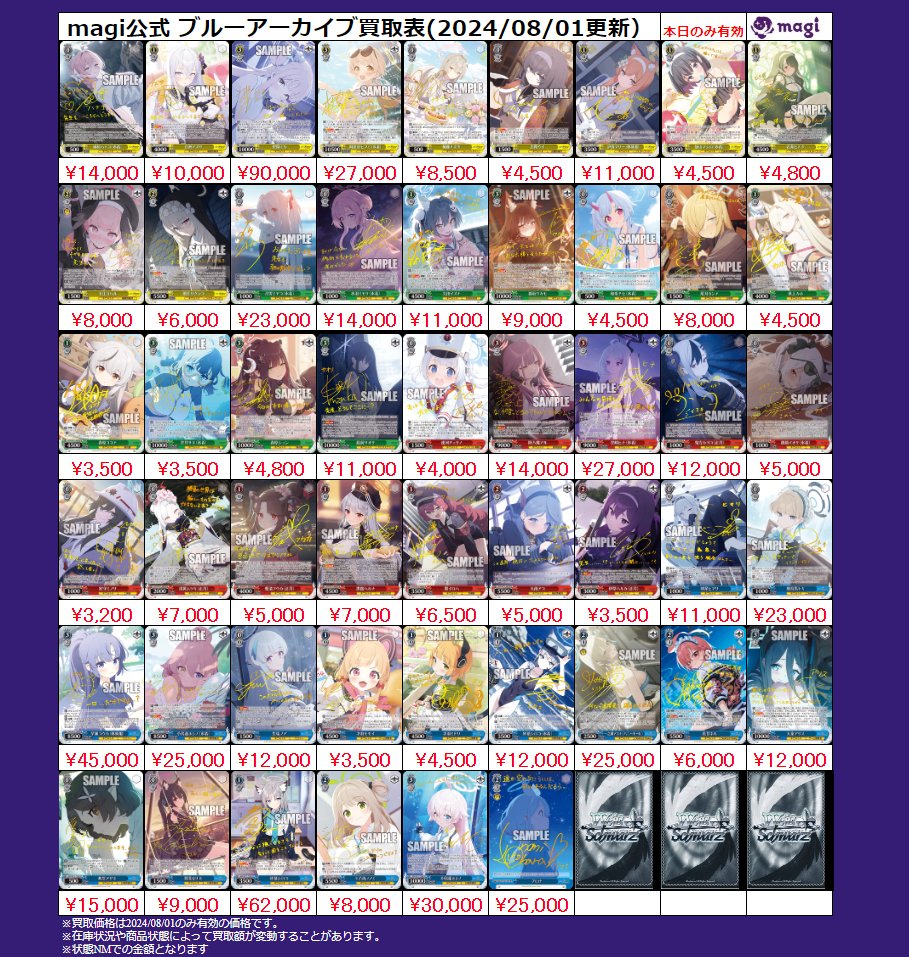 ✨ヴァイスシュヴァルツ買取情報✨】 ブルアカの買取表を更新しました