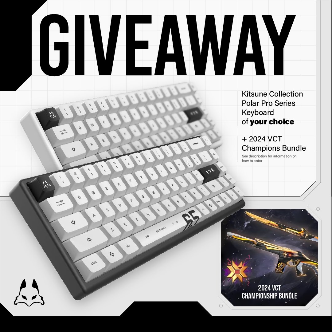 To celebrate the new KITSUNE Keyboard Collection &amp; Champions 2024 Bundle, we are partnering with @ArbiterStudio to giveaway:

1x Keyboard of your choice from the collection 
1x 2024 VCT Champs Bundle

To enter: 
 1⃣ Follow Us &amp; @ArbiterStudio
 2⃣ Like &amp; Retweet
 3⃣ Tag 2 friends