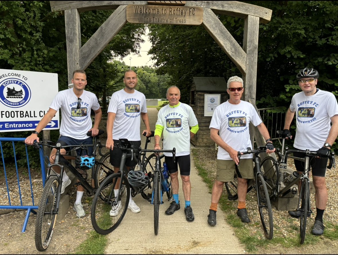 RoffeyFC's tweet photo. Here we go - these 5 gents are about to set off for the start of #cycleforkelv

Day 1 will be a whopping 102 miles, with our first stop off at @CrowboroughAFC 

Good luck lads! 🚴💪🏻👊🏻 https://t.co/P8Ocp3TiXy