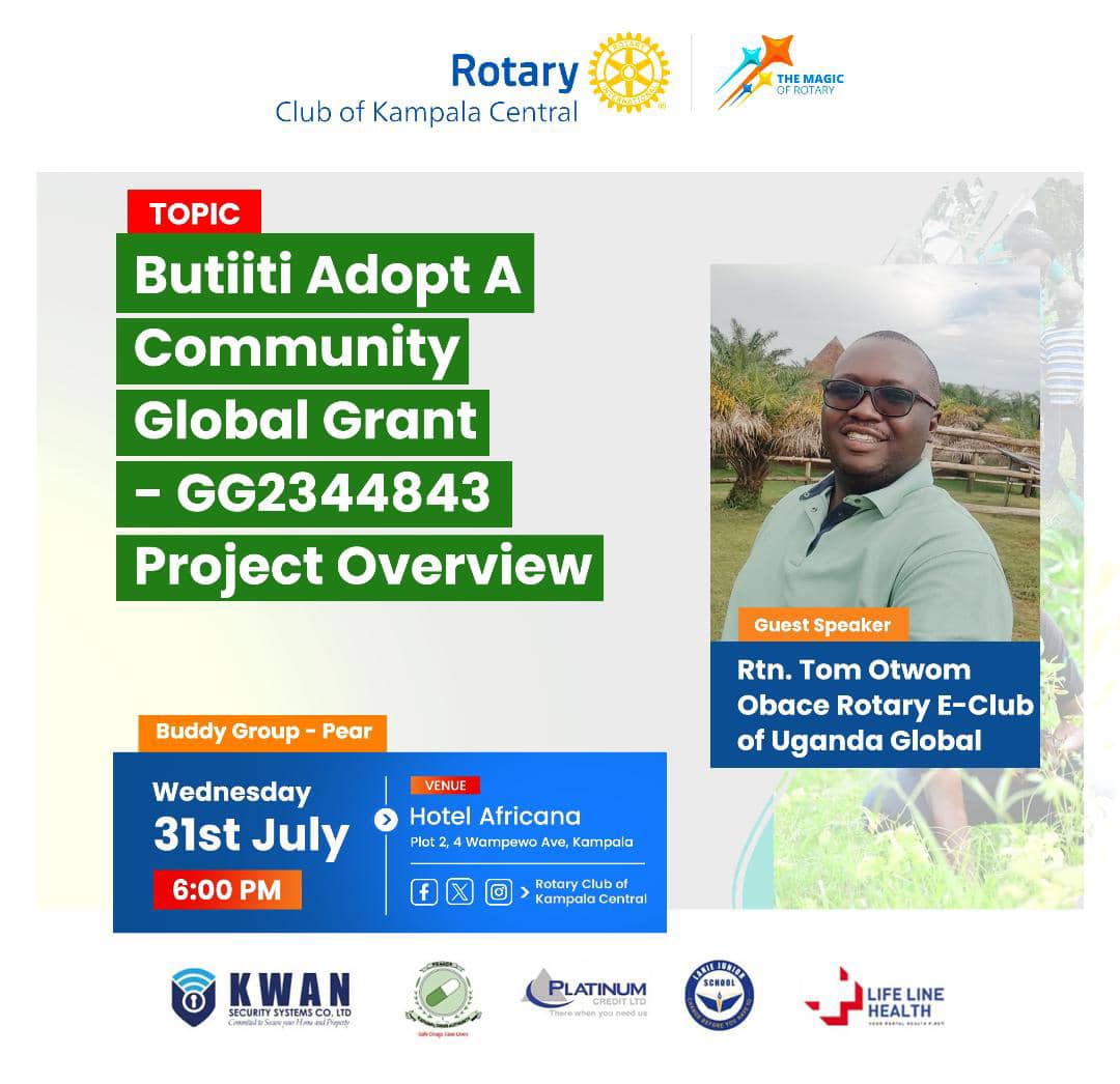 CentralRotary's tweet photo. Yesterday we were blessed to have Rtn Tom Otwom Obace from @eclubUgGlobal as he was giving us a brief overview about our partnership project of Butiiti Community Adoption under a Global Grant GG2344843. https://t.co/aosGhvFFMY