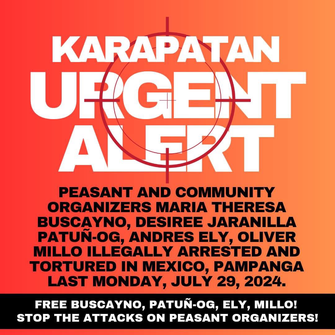 karapatanCL's tweet photo. KARAPATAN URGENT ALERT: Peasant and Community Organizers Illegally Arrested and Tortured in Central Luzon https://t.co/OUhlgixwx7