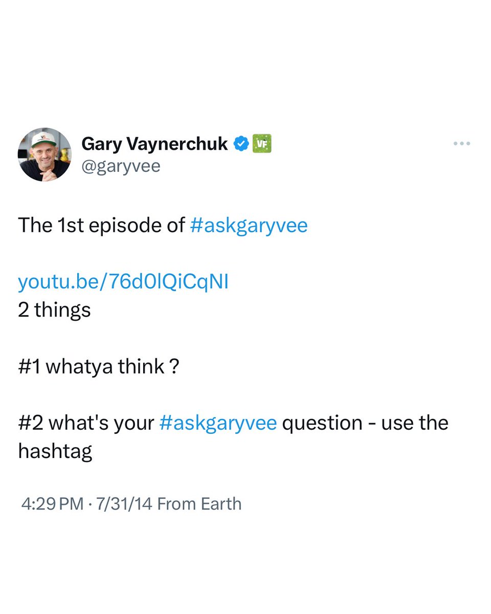 garyvee's tweet image. 10 years ago I launched the #askgaryvee show … it might be time to bring it back in 2025??? Leave a comment if you have an opinion …