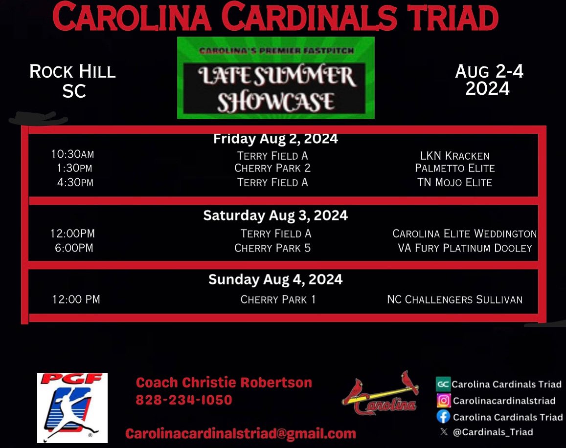 Cardinals_Triad's tweet photo. Headed to Rock Hill this weekend for the Late Summer Showcase. Go Cards ❤️🖤 https://t.co/4CnW280c3h