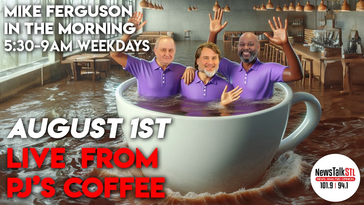 NewstalkSTL's tweet image. Thursday, August 1st starting at 5:30AM, Mike Ferguson in the Morning will be broadcasting LIVE from INSIDE PJ's Coffee at 2426 State Hwy K in O'Fallon, MO.

Come say hi to @AVPradioshow and @johnphilosopher!

locations.pjscoffee.com/mo/ofallon/cof…