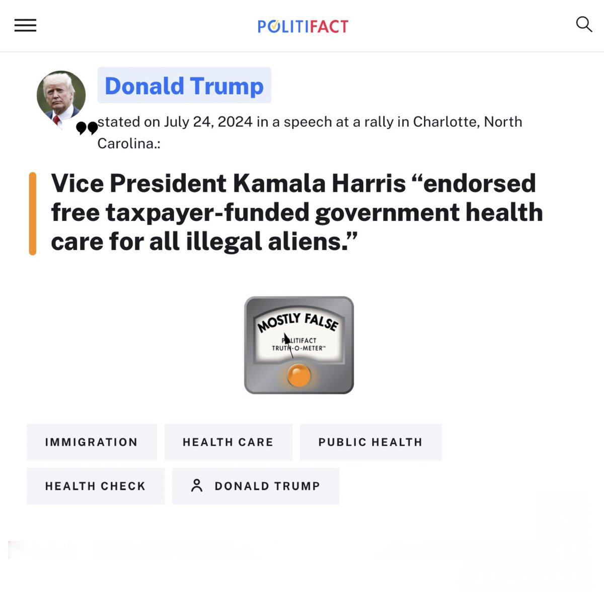 EndWokeness's tweet photo. PolitiFact just ranked it MOSTLY FALSE that Kamala wanted free healthcare for illegals

Unfortunately for them, we have 𝕏 https://t.co/UpVF0zBUrc