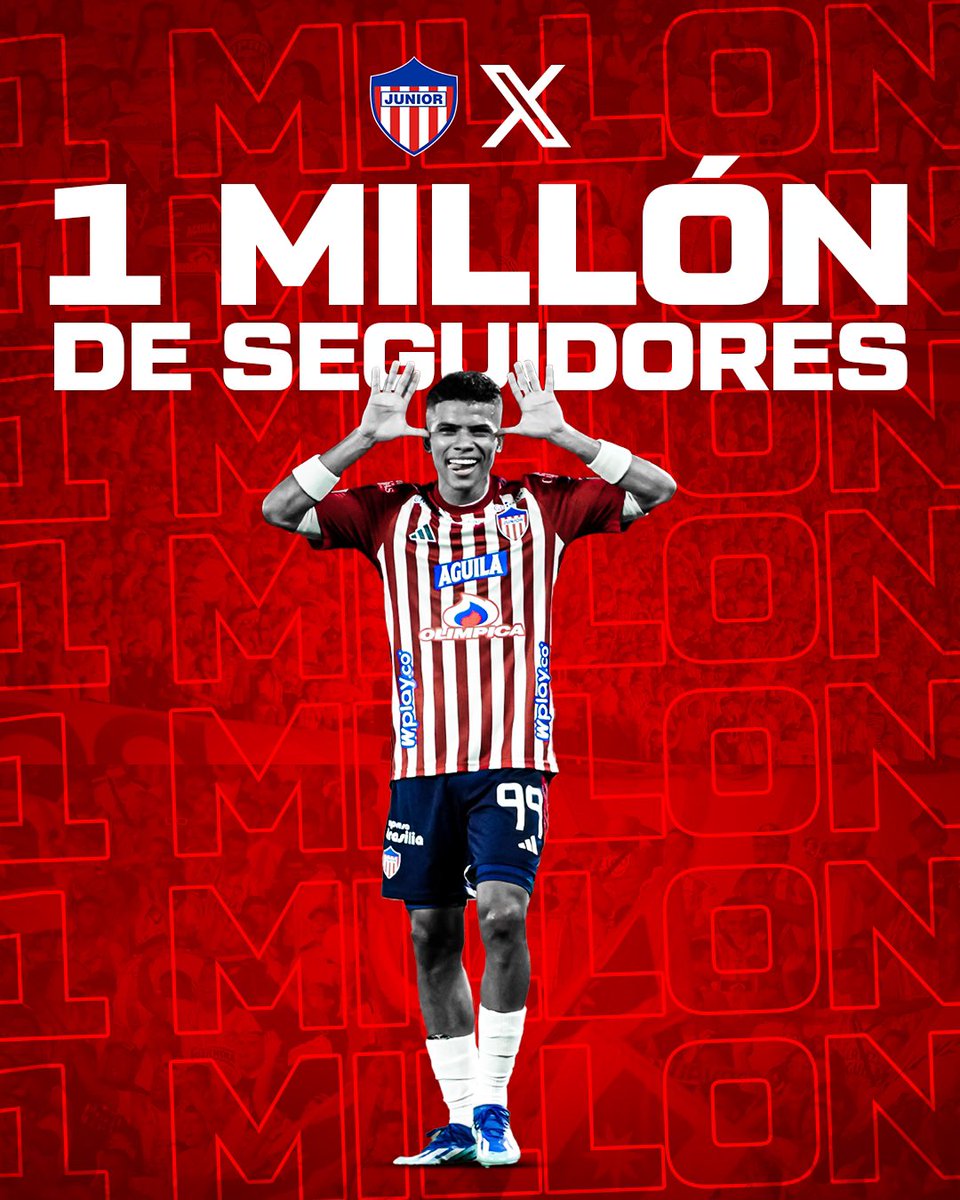 JuniorClubSA's tweet photo. 🔥🦈 ¡YA SOMOS MÁS DE 1.000.000 DE TIBURONES! 
Gracias familia ‘Rojiblanca’, ¡VAMOS POR MÁS! 
#VamosJunior🔴⚪🔵
#CentenarioRojiblanco https://t.co/f0Gw5JCLAS