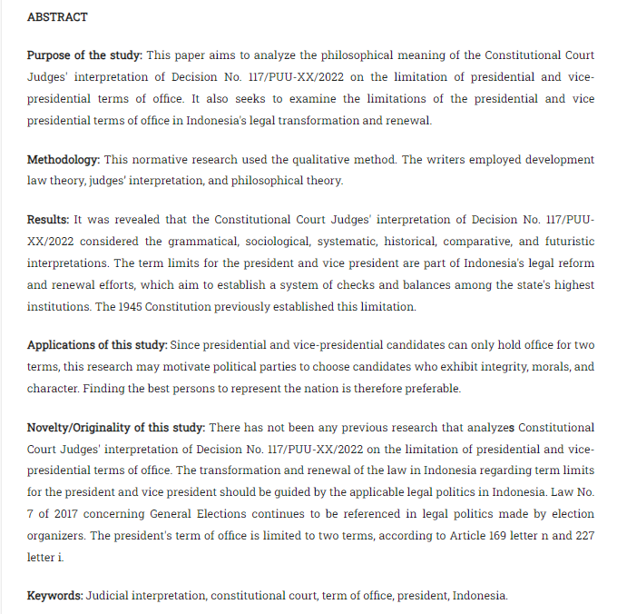 Jurisprudence_e's tweet photo. Iriani, Dewi, dkk. “Constitutional Court Judges’ Constitutional Court Judges’ Interpretation Regarding the Limitation on the Presidential and Vice-Presidential Term of Office.” Jurnal #Jurisprudence, Juni 2023, hlm. 1–17. https://t.co/RWqsxZGR9K, https://t.co/lAf0gFCP1D. https://t.co/9pnvolrbMj