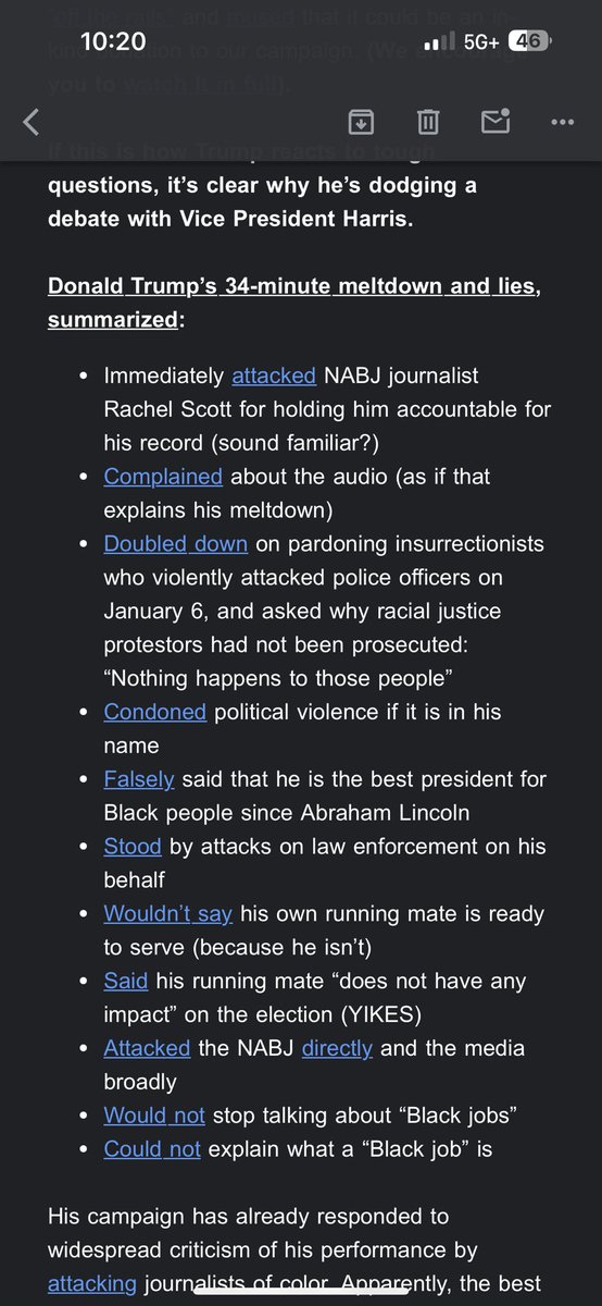 Victorshi2020's tweet image. Here’s the summary of Trump at NABJ and then in Harrisburg. It’s punchy, it has personality, it is exactly how it should be done. Read through these bullet points &amp;amp; then share it with everyone you know. /END.