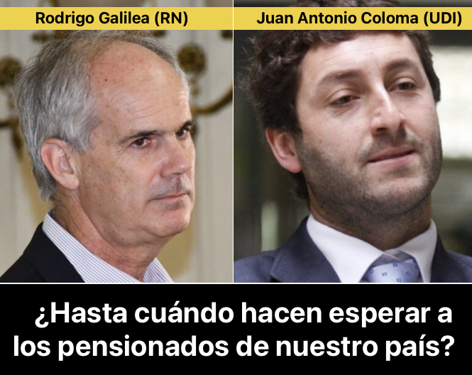 Radar_C_L's tweet photo. Conozca a los dos diputados que decidieron posponer la crucial votación de la Reforma Previsional. Después de 10 años de espera, la derecha deja claro que no le interesa mejorar las miserables pensiones de los jubilados actuales y futuros @galilea_rodrigo @Tono_Coloma @udipopular #ReformaDePensiones #ReformaPrevisional