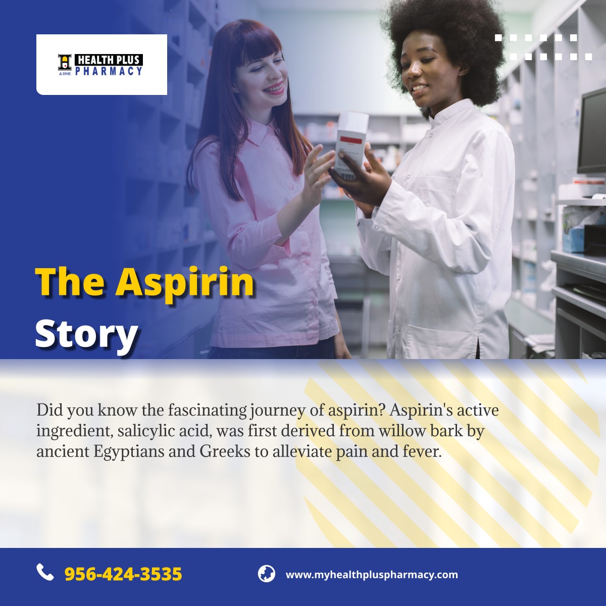 Healthplusphar's tweet photo. Explore the intriguing origins of aspirin, from ancient medicinal practices to modern-day wonder drug status. Learn how this household remedy evolved over centuries to become a cornerstone of modern medicine. 

#Pharmacy #MissionTX #HealthTrivia https://t.co/r756tyEPIt