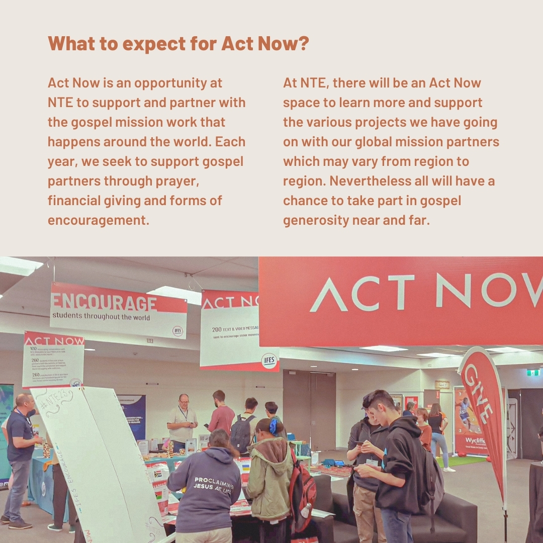 There is so much spiritual and physical need in the world. 😔🦋 How can we possibly help? Together, in response to Jesus' gracious love, we can impact the lives of many for the glory of Jesus! Act Now is an opportunity to make a collective difference while at NTE. #nte2024